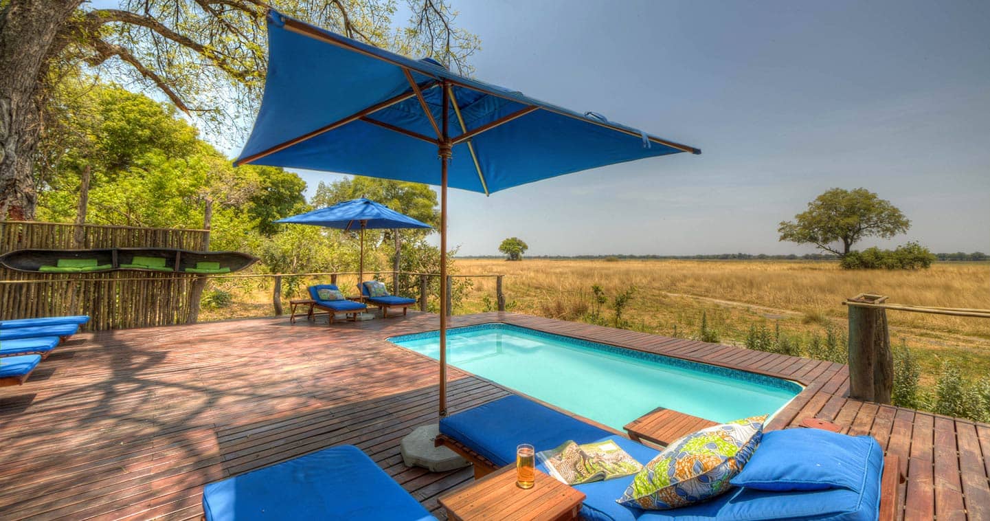 Enjoy a dip in the swimming pool at Kadizora Camp in the Okavango Delta